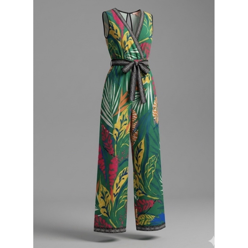 Flying Tomato Green Tropical Floral Sleeveless Wide Leg Jumpsuit XS NWT